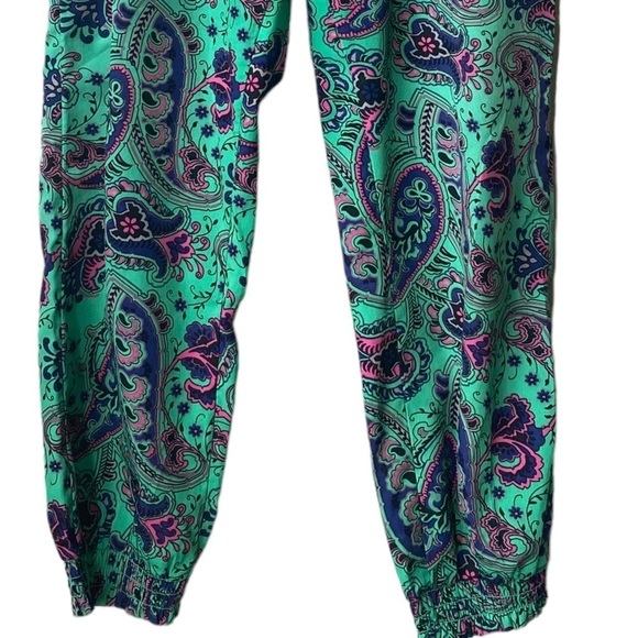 Aerie Lounge Pajama Pants Small Satin Boho Elastic Waist Printed Colorful Hippie - Picture 5 of 9